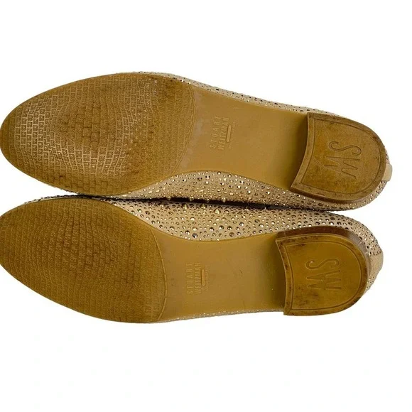 Stuart Weitzman Slipbeads Studded Gold ASO Hart of Dixie Heel Loafers 8.5 FLAW - Picture 8 of 12